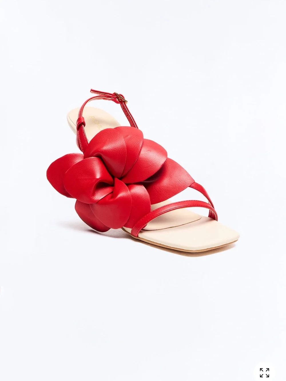Fashion Nova Red Floral Appliqué Slingback Heels